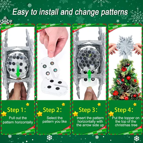 Vista 6 de Proyector de luces para la parte superior del árbol de Navidad con 6 modos de proyección, adorno de copo de nieve para la parte superior del árbol
