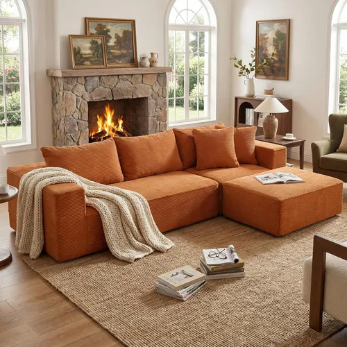 Vista 9 de INGEROOM Sofá Seccional Modular Cloud de 108 pulgadas con asiento profundo, sofá sin armazón con otomana móvil, sofá de espuma viscoelástica de pana