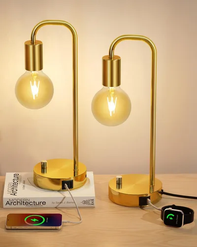 Vista 12 de ONEWISH Lámpara de mesa industrial para dormitorio, lámparas de noche modernas totalmente regulables con bombilla de luz cálida de 2700K