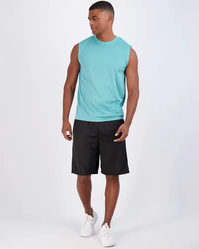 Vista 4 de Real Essentials Paquete de 5 camiseta deportiva de malla para hombre, ropa deportiva para entrenamiento y entrenamiento