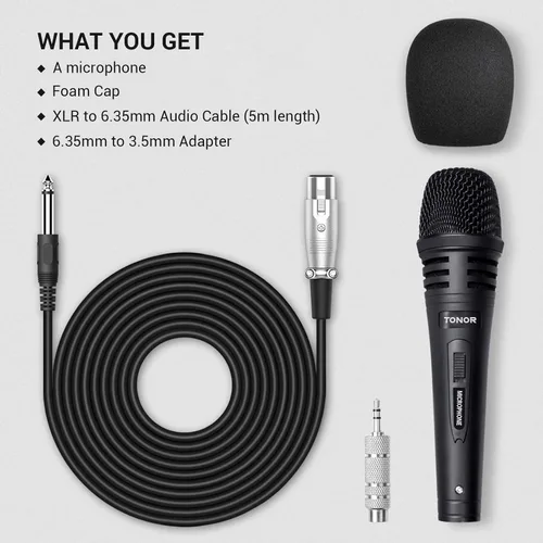 Vista 4 de TONOR Micrófono vocal K1 para cantar, micrófono de karaoke dinámico de mano con cable, microfono con cable XLR de 5 M a 1/4 pulgadas, compatible