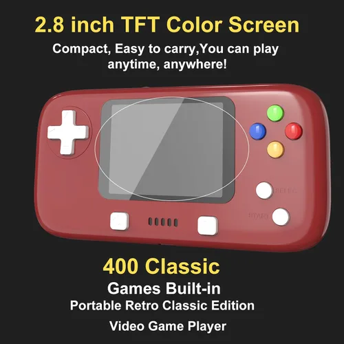 Vista 2 de Máquina de juego con 400 juegos clásicos FC Consola de juegos de mano, pantalla a color de 2.8 pulgadas, soporte para salida de TV, regalo