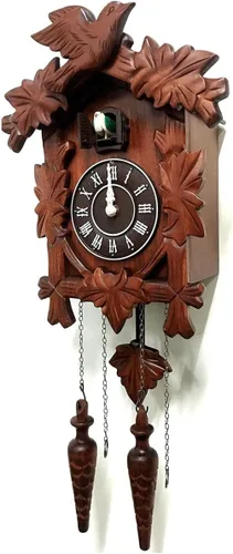 Vista 3 de Rylai Reloj de Cuco Vintage Grande de Madera para Pared Hecho a Mano 13x9.5 Pulgadas Marrón