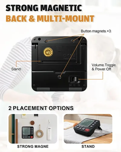 Vista 6 de TPNEG Temporizador digital de cocina – Temporizador de cocina de 4 canales con alarma, parte trasera magnética, modos ruidosos y silenciosos, cuenta