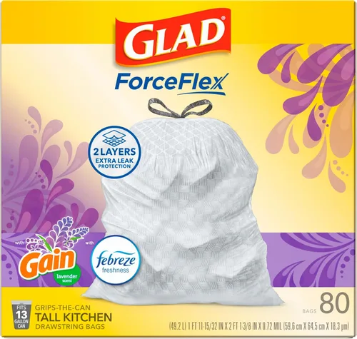 Vista 10 de Bolsas de basura Glad ForceFlex para cocina altas, 13 galones, aroma a lavanda, 80 unidades (paquete puede variar) (paquete de 3)