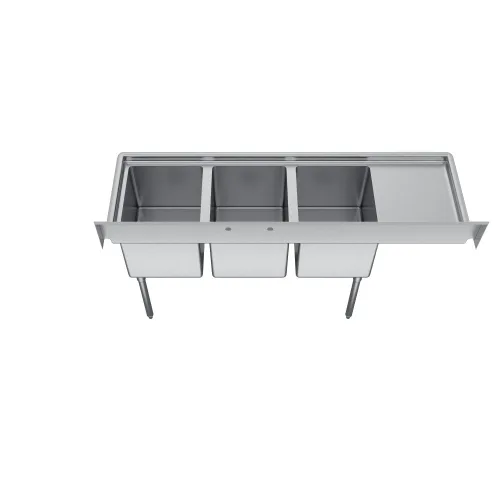 Vista 4 de Elkay Foodservice Fregadero de 3 compartimentos, OA de 58.5 x 29.75 pulgadas, altura de trabajo de 36 pulgadas, cuenco de 18 x 24 pulgadas, 14