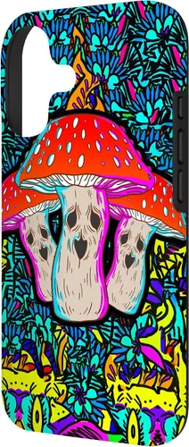 Vista 2 de Funda de regalo con ácido de seta, diseño psicodélico de cara aterradora con hongos mágicos para iPhone 17