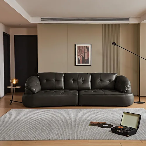 Vista 24 de Sofá biplaza de 70 pulgadas, sofás vintage de mediados de siglo, 2 asientos, piel sintética con marco de madera maciza, asiento profundo, 2