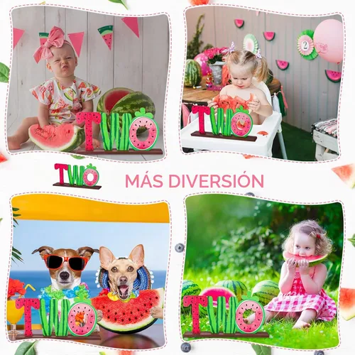Vista 7 de Letrero de madera de sandía de dos letras para mesa de bebé de dos años, decoraciones de fiesta de segundo cumpleaños, suministros de fiesta