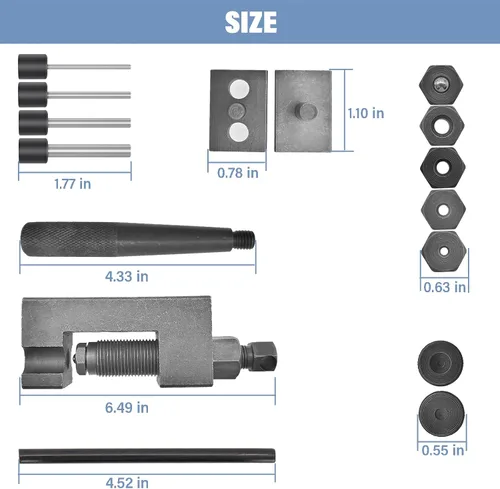 Vista 5 de kit de herramientas para romper cadena de motocicleta, juego de herramientas de remache de cadena de 18 piezas, herramienta de corte y extracción