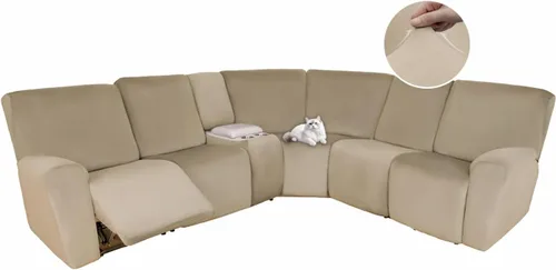 Vista 24 de HDCAXKJ Fundas de sofá seccional reclinable de terciopelo, cubierta de sofá seccional en forma de L, lavable, elástica, suave, para rincón
