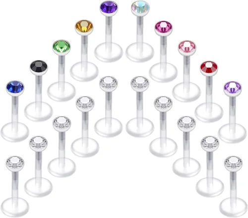 Vista 5 de D.Bella Aretes transparentes de 0.71 oz y 0.56 oz para nariz, cartílago, plástico invisible, tragus, labret, hélice, piercing retenedor