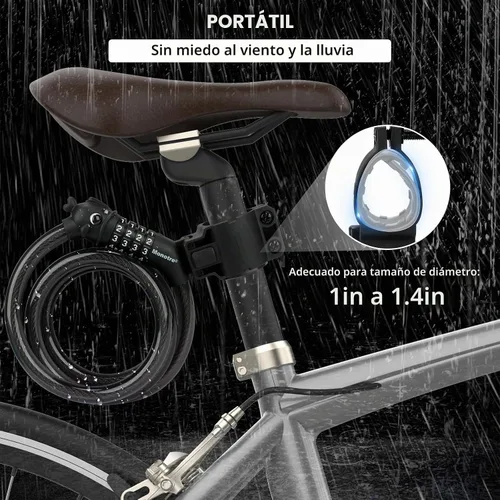 Vista 6 de Candado para bicicleta, 1.19 metros, combinación de 4 dígitos reseteable, contraseña, candado de cable antirrobo, lindos candados para bicicleta