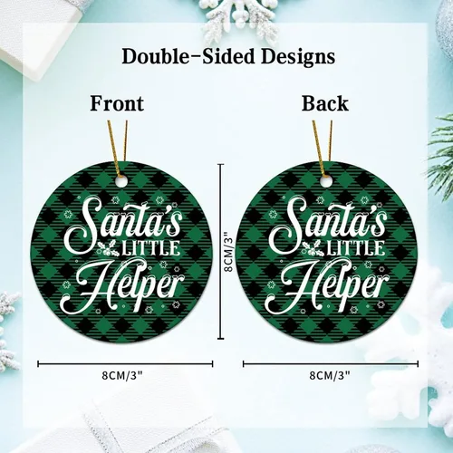 Vista 5 de Santa's Little Helper - Adorno de Navidad de cerámica con cita redonda para decoración del árbol de Navidad, recuerdo de Navidad coleccionable