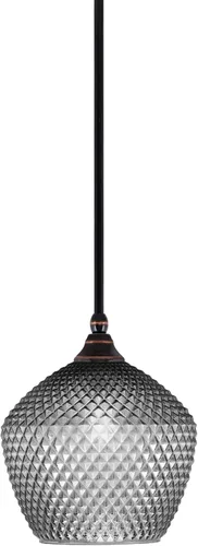 Vista 206 de Toltec Lighting Tallo Colgado Mini colgante, acabado de cobre negro, 3.5" cuadrado humo burbuja vidrio