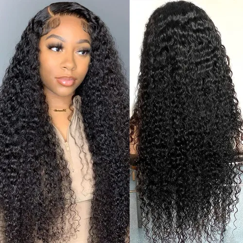 Vista 2 de Peluca de cabello humano con malla frontal de onda profunda 13x4 HD, transparente, con rizos, para mujeres, 180% de densidad, sin pegamento, cabello