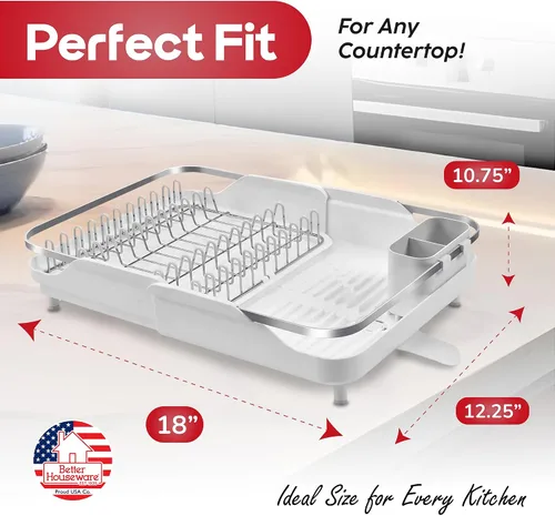 Vista 6 de Better Houseware - Escurridor de platos expandible - Escurridor de platos de acero inoxidable que ahorra espacio para encimera de cocina con bandeja