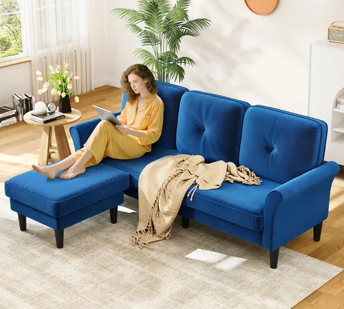 Vista 10 de Sofá biplaza de 69 pulgadas, sofás pequeños de terciopelo para espacios pequeños, sofás de dos plazas con 2 almohadas, sofás de dos plazas