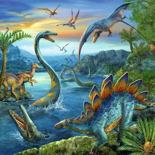 Vista 3 de Ravensburger Dinosaur Fascination - Juego de rompecabezas de 3 x 49 piezas - 09317 - Cada pieza es única, las piezas encajan perfectamente