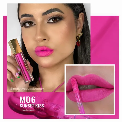 Vista 2 de Oulac Lápiz labial mate rosa para mujeres, lápiz labial líquido duradero de color rosa intenso, color de labios de alto impacto con cobertura total