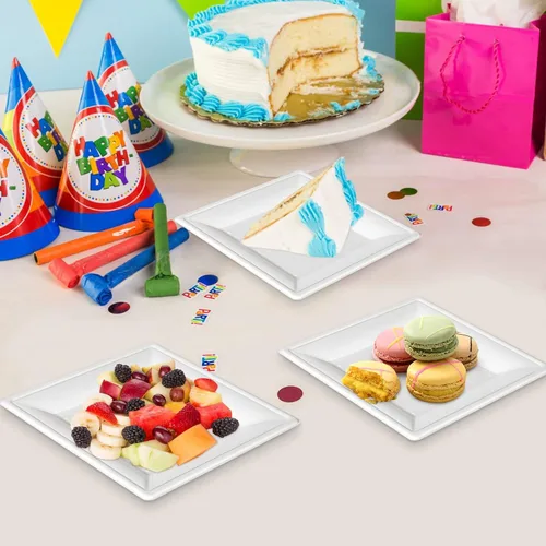 Vista 7 de Platos de papel cuadrados, platos de papel de 6 pulgadas, paquete de 100 platos de postre compostables ecológicos, pequeños platos desechables