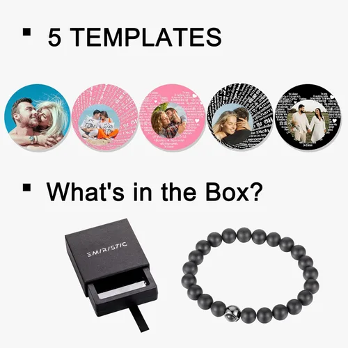Vista 6 de EMIRISTIC Pulsera de fotos personalizada, pulsera de cadena cubana de piedra natural con imagen personalizada, regalo para cualquier día especial
