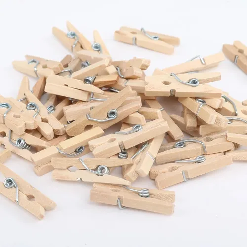 Vista 5 de 100 piezas Mini madera natural ropa foto papel clavija pin pinzas artesanía clips escuela oficina papelería (azul)