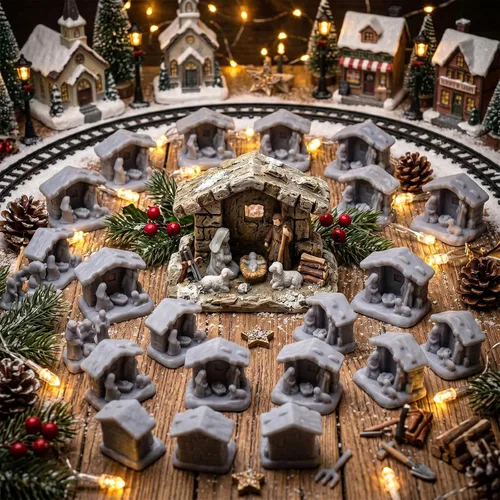 Vista 5 de RoundFunny 50pcs miniatura Navidad Belén Resina Sagrada Familia con pesebre