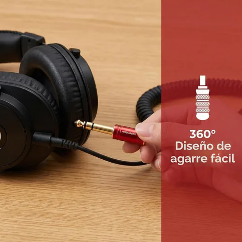 Vista 2 de MOBOREST Adaptador de auriculares TRS hembra de 1/4" macho a 0.138 in (1/8 pulgadas), color rojo, 1 unidad