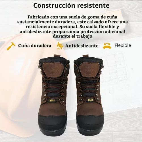 Vista 9 de WOLF Work Boot 100% Waterproof Genuine Leather Oil, Impact, Compression & Puncture Resistant Electrical Hazards Non-Slip Sole Padded