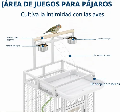 Vista 3 de Jaula grande para pájaros de 60 pulgadas de alto, jaula para periquitos de interior con reproductor, percha de cuerda para pájaros, jaula de pájaros