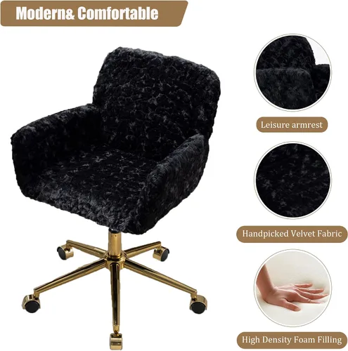 Vista 5 de LKTART Silla de escritorio de piel sintética para mujeres y niñas, silla decorativa moderna con ruedas rodantes, sillas tapizadas de maquillaje