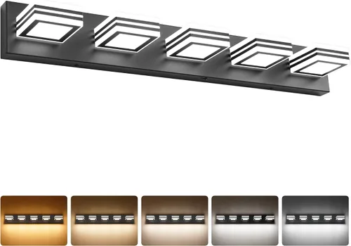 Vista 21 de SOLFART Lámparas LED para tocador de baño: 3 luces de níquel cepillado moderno acrílico para pared de baño sobre espejo de 20 pulgadas 5CCT Níquel