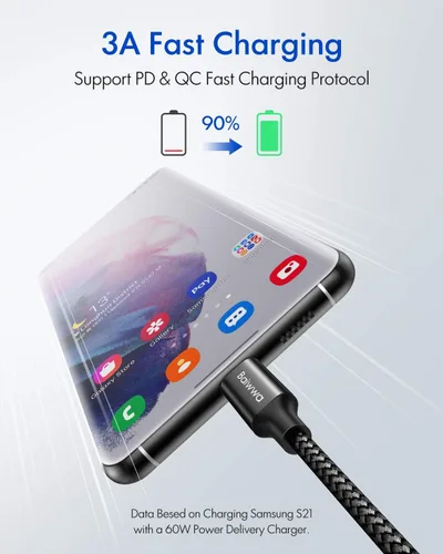 Vista 4 de Baiwwa Cable USB C a USB C de 20 pies, cable USB tipo C a C súper largo