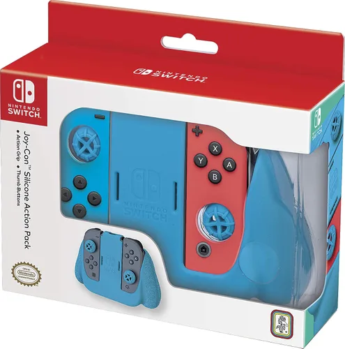 Vista 3 de Officially Licensed Nintendo Switch Joy-Con Action Pack Grip and Thumb Buttons Neon Blue Textured Silicone