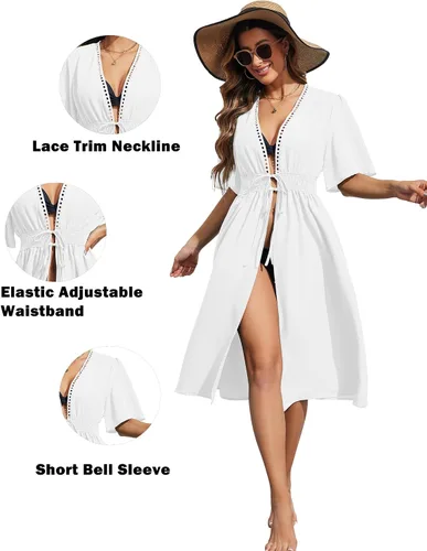 Vista 2 de Ekouaer Pareos para traje de baño para mujer, sexy, frente abierto, bikini, kimono, cárdigan, salida de baño, ropa de playa larga y fluida