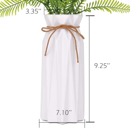 Vista 2 de VanEnjoy Floreros geométricos de cerámica blanca de 9 pulgadas para flores artificiales frescas, decoración para habitación, dormitorio, oficina