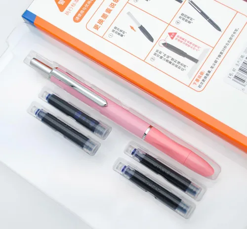 Vista 6 de OASO K016 - Juego de pluma estilográfica retráctil de 0.020 in con 4 cartuchos de tinta azul, escritura suave para estudiantes escolares (rosa coral)