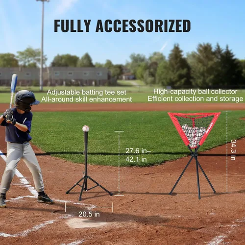 Vista 6 de VEVOR - Red de práctica de sóftbol, red portátil de entrenamiento de béisbol para batear, batear, atrapar, lanzar, equipo de respaldo con marco