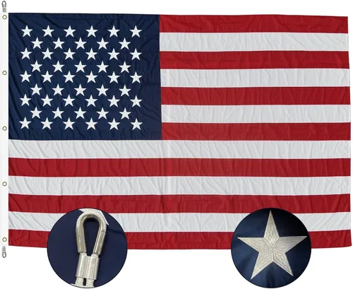 Vista 14 de SYII Bandera estadounidense de 10 x 15 pies para exteriores, estrellas bordadas de lujo y rayas cosidas de doble costura, banderas estadounidenses