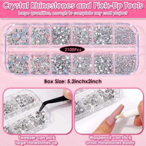 Vista 10 de Audab B7000 - Pegamento adhesivo para joyas con diamantes de imitación de vidrio para manualidades, 2100 gemas de parte trasera plana, diamantes