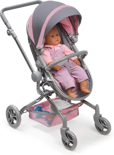 Vista 8 de Badger Basket cochecito plegable para muñecas con capazo - Juguete convertible con dosel, cesta y asa suave - Ligero, fácil de usar para niñas de 3