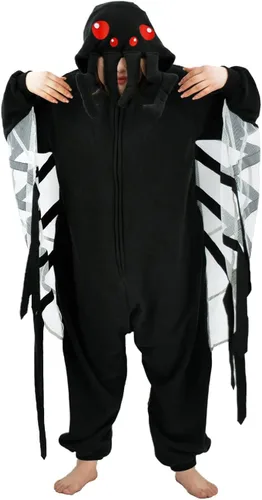 Vista 3 de XIGUAGUO Disfraz de araña negra para adultos, disfraz de felpa para cosplay, Halloween, pijama de animal para hombres, mujeres, niñas, niños