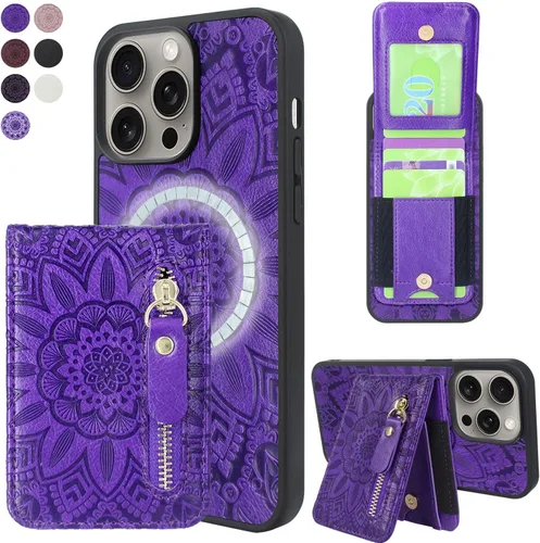 Vista 7 de Harryshell Funda magnética para iPhone 13 Pro Max compatible con carga inalámbrica MagSafe y MagSafe con bolsillo con cremallera para montaje