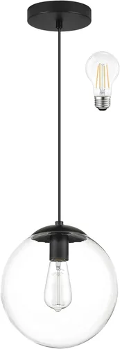Vista 24 de KoKo&Yukina Luces colgantes modernas de globo de vidrio dorado de 6 pulgadas, paquete de 2 lámparas colgantes de vidrio transparente de mediados