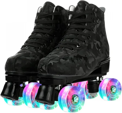 Vista 8 de jessie Patines de ruedas para exteriores para mujeres y adultos, con ruedas iluminadas, patines quad negros para hombres, jóvenes, niños y niñas