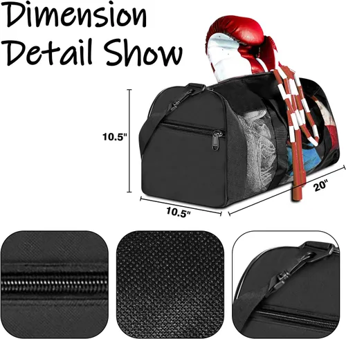 Vista 5 de Bolsa de boxeo de malla con correa de hombro desmontable, bolsa de lona transpirable para ropa y equipo sudoroso, bolsa de entrenamiento duradera