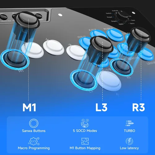 Vista 9 de MAYFLASH F700 FLAT Elite Wireless Arcade Stick Leverless All Button Controller with Sanwa buttons Compatible with PS5, PS4, PC, Xbox Series S/X