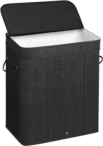 Vista 12 de SONGMICS Cesta de lavandería con tapa, cesta de lavandería de bambú con asas, cesta de almacenamiento plegable para lavandería, dormitorio, 100