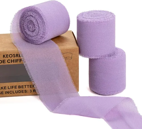 Vista 18 de KEOSREE 3 Rollos de Cinta de Gasa Negra Hecha a Mano, 1.5" x 21 Yardas Cintas de Seda con Flecos Deshilachados (3 Rollos *7 Yardas) para Envolver